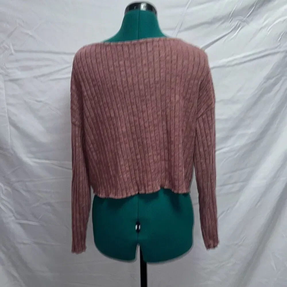 SHEIN Pink Ribbed Long-Sleeve Shirt | Sz XS